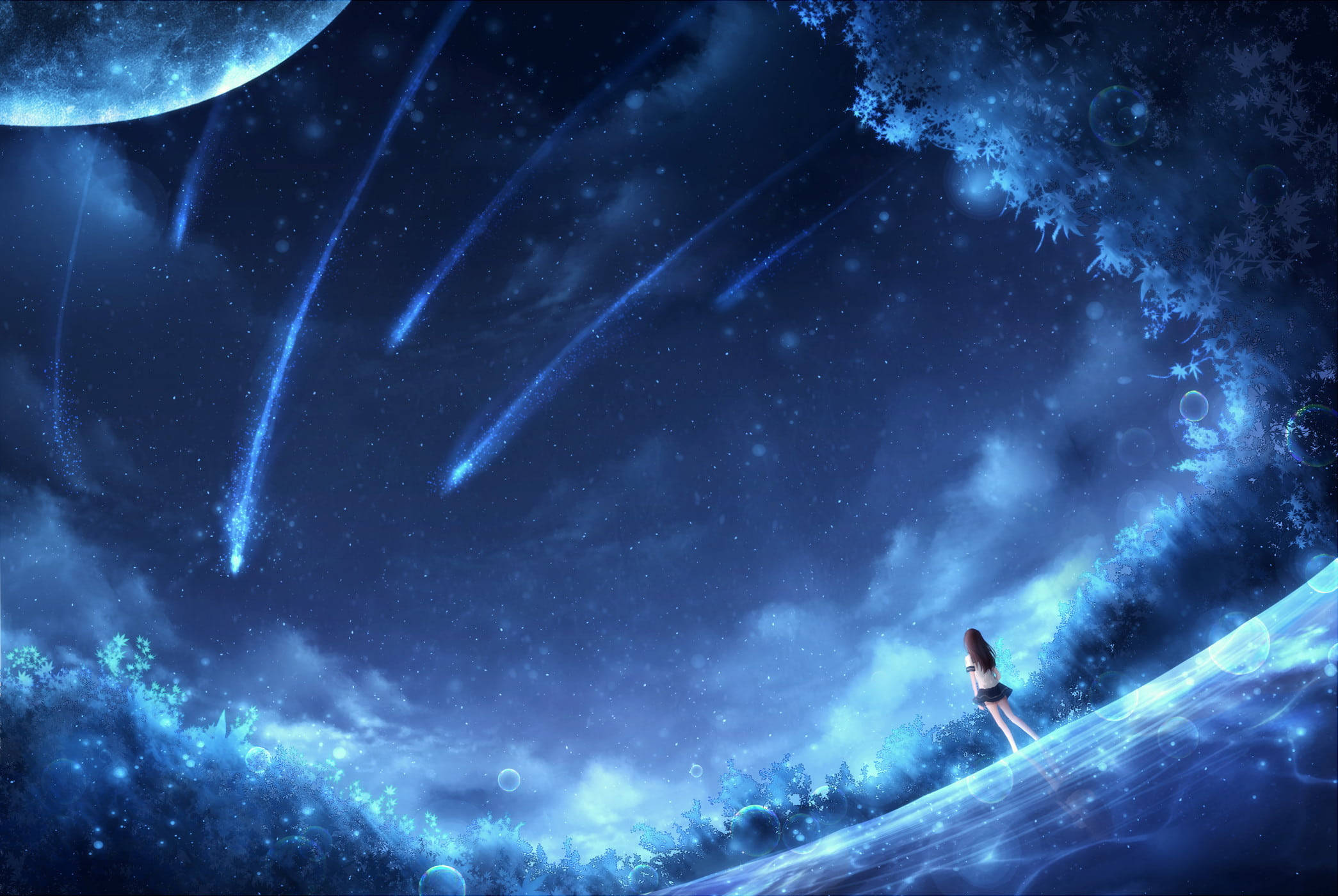 Anime Planet And Shooting Stars Wallpaper