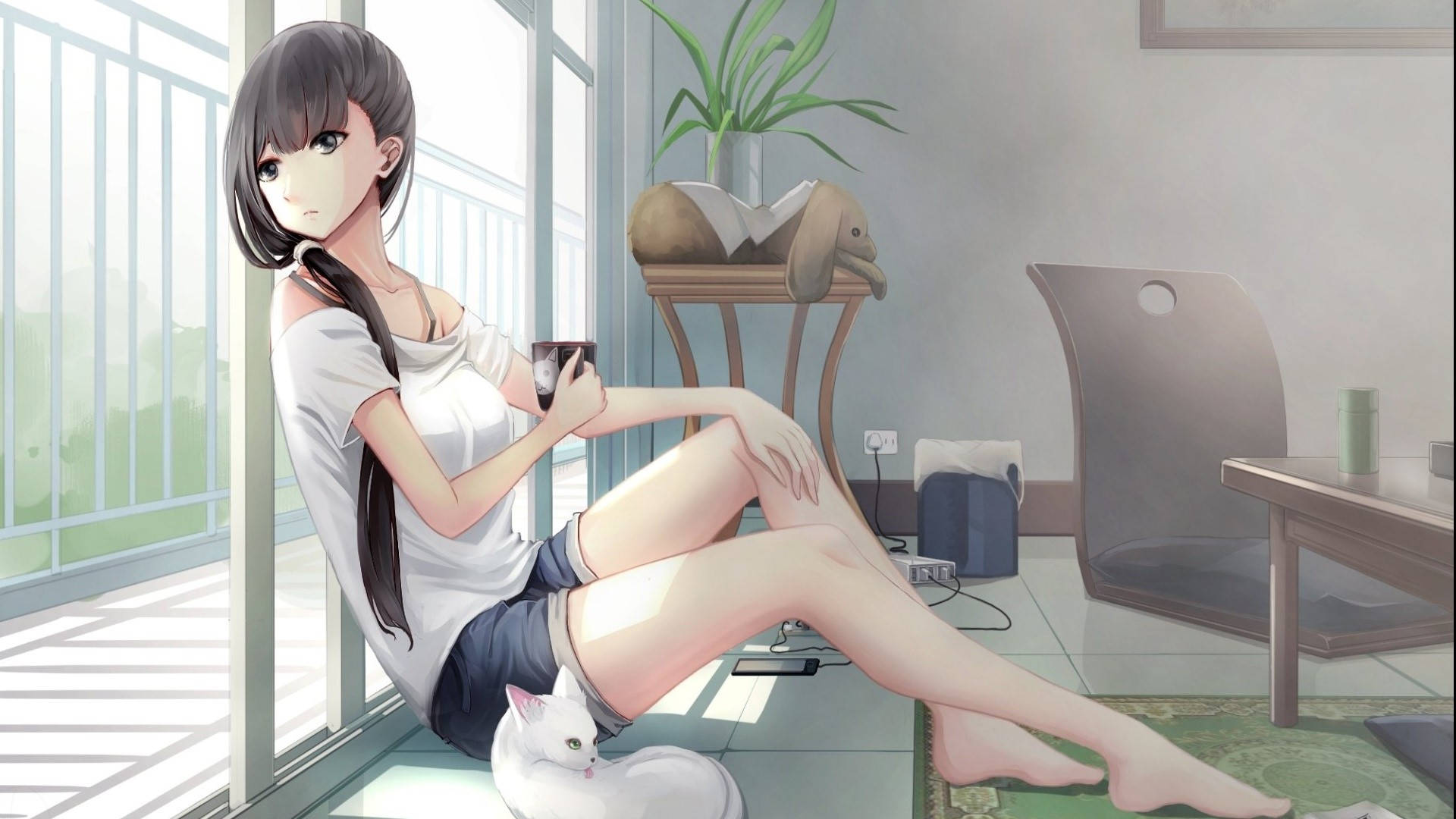 Download Anime Relaxing Female Legs Wallpaper 