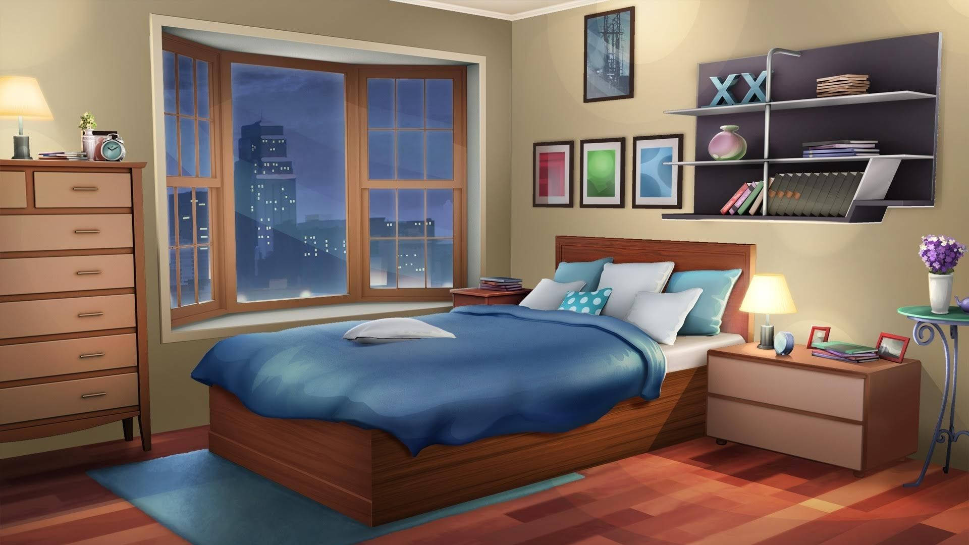 Download Anime Room At Night Wallpaper 
