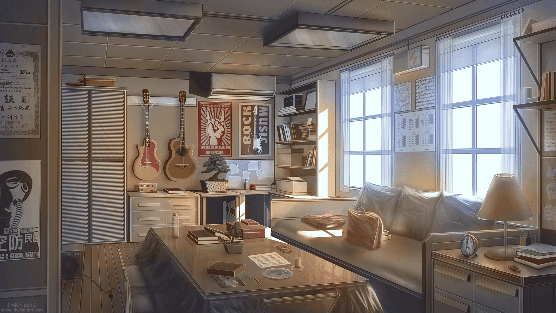 HD wallpaper: anime room, chairs, desk, sunlight, window, table, seat,  education | Wallpaper Flare