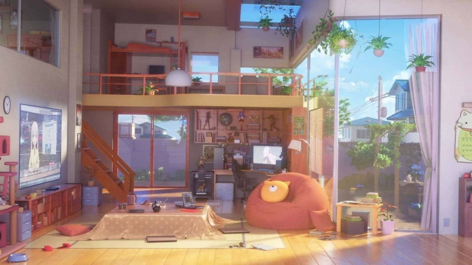 Lofi living room, beautiful chill, atmospheric wallpaper. background.  lo-fi, hip-hop style. Anime and manga style. Stock Illustration | Adobe  Stock