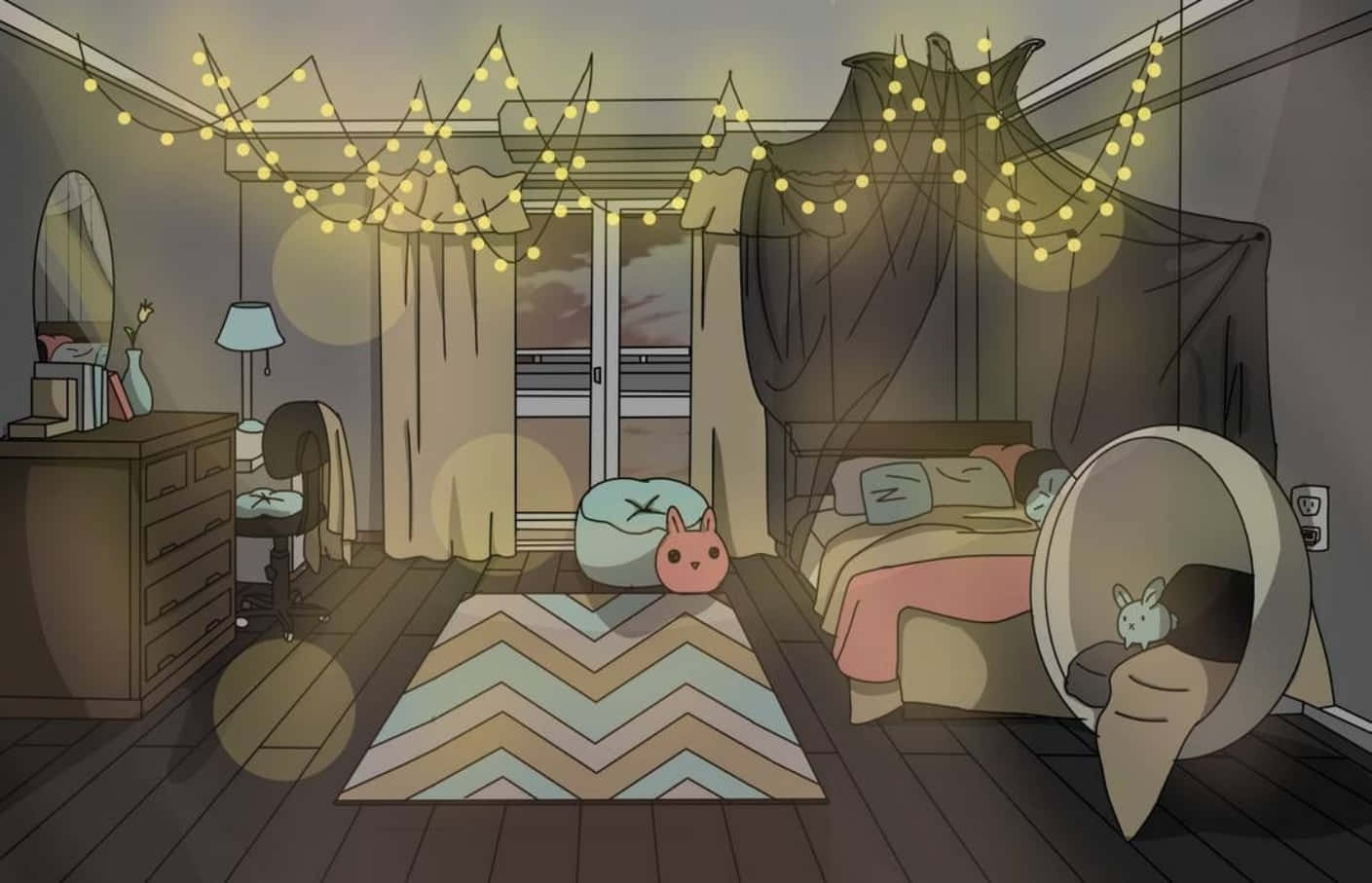 A cozy yet vibrant anime-inspired room