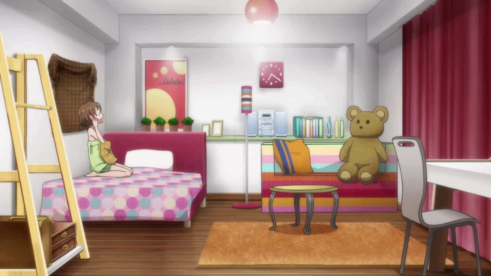 Etværelse Med En Seng, Et Skrivebord Og En Teddybjørn