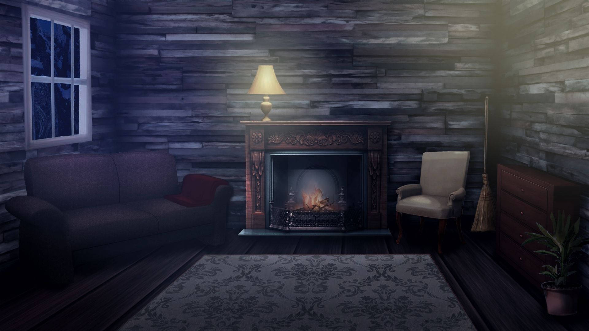 Anime Room With Fireplace Wallpaper