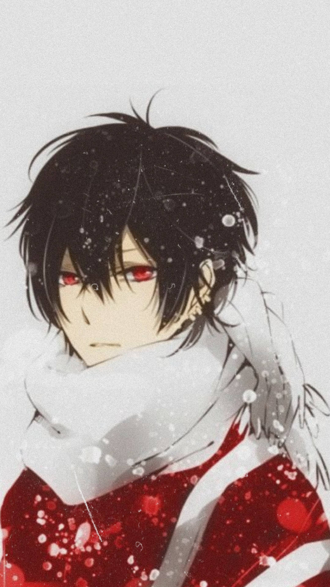 1. Anime sød dreng tegneserie på trist vinter aften tapet. Wallpaper