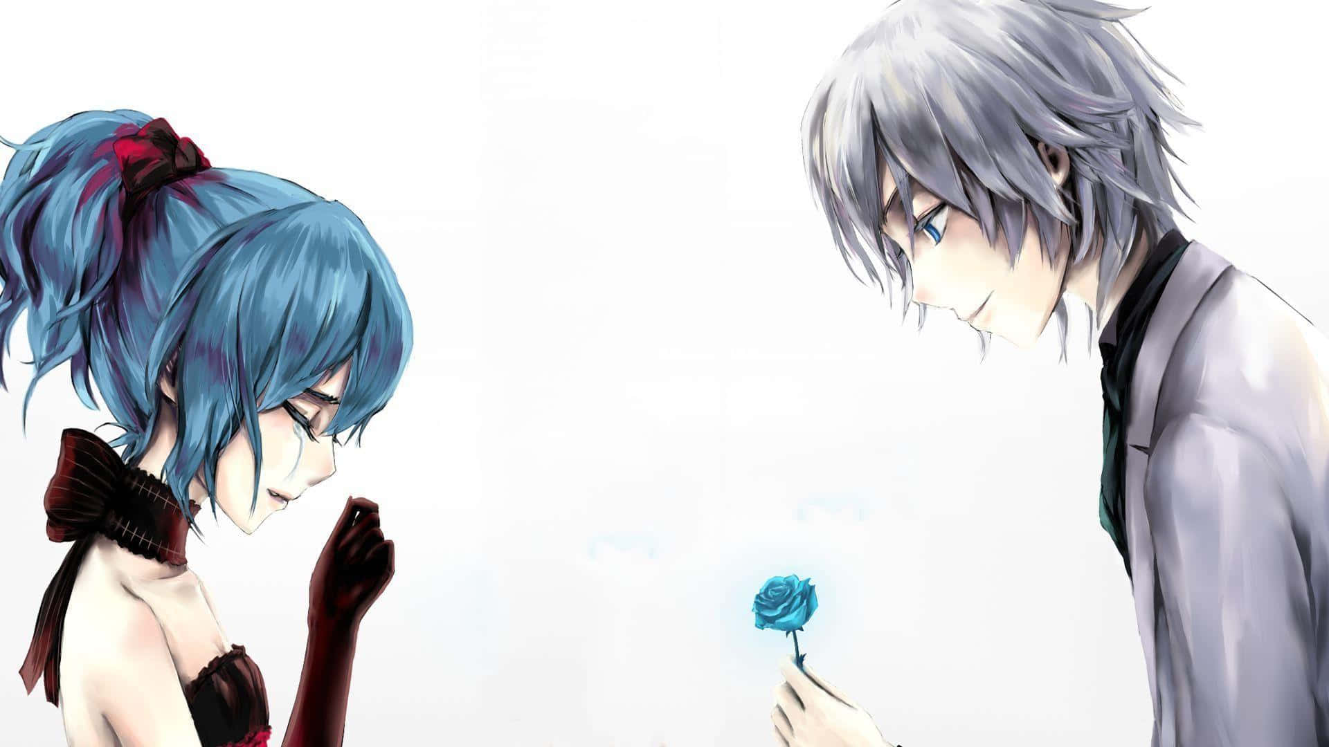 Download Anime Sad Couple Blue Rose Wallpaper 