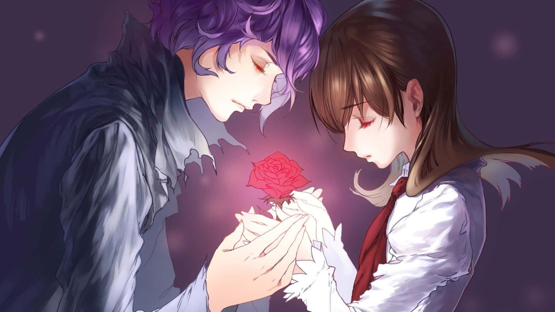 Download Anime Sad Couple Rose Wallpaper 