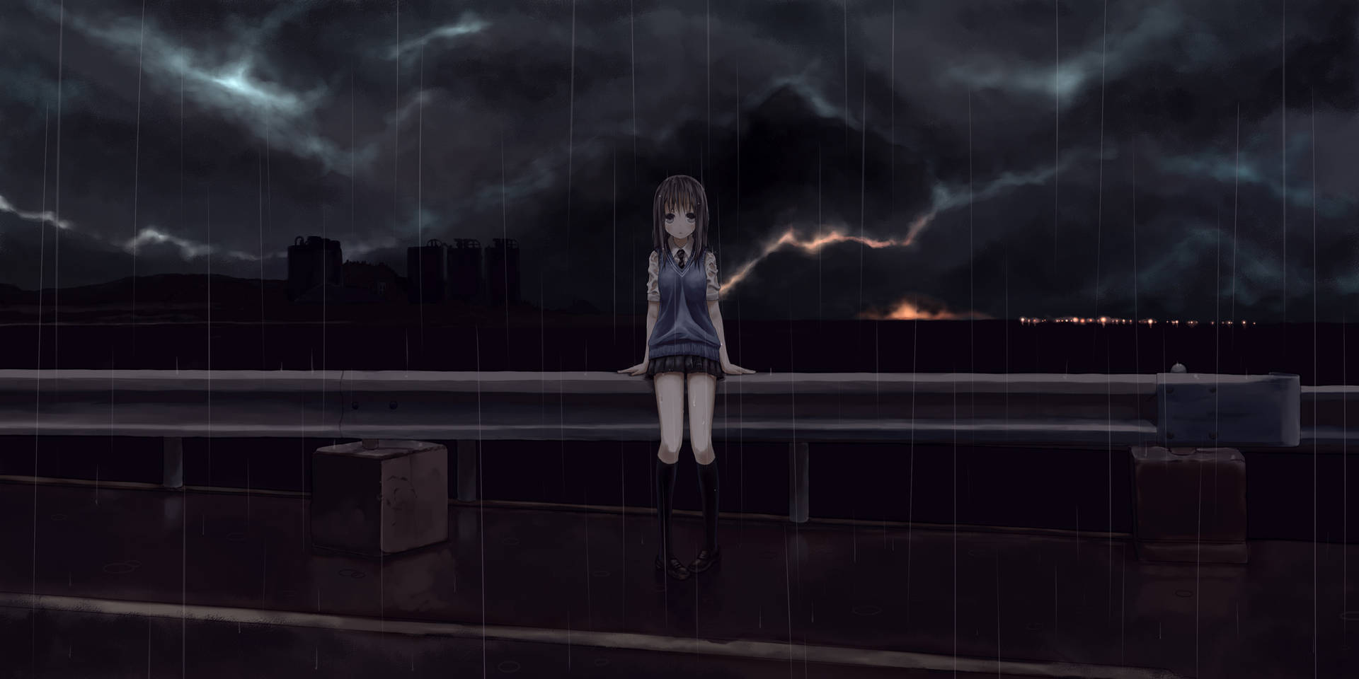 Chicade Anime Triste Bajo La Lluvia Fondo de pantalla