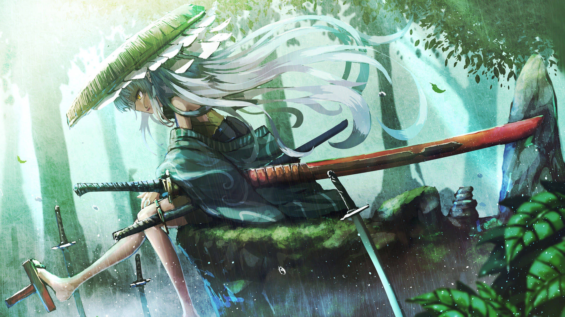 A determined and brave anime samurai charging into battle. Wallpaper