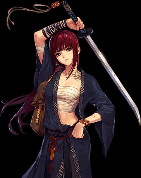 Anime Samurai Girlwith Sword PNG