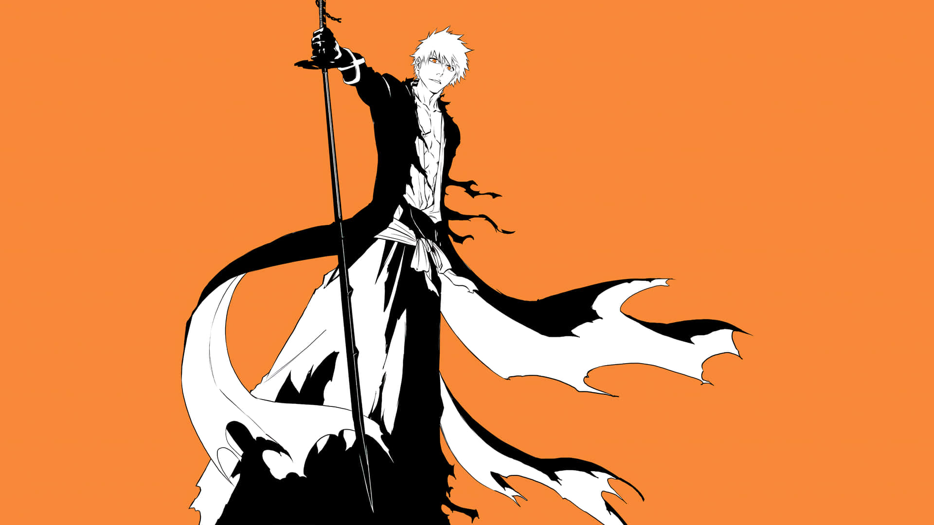 Anime Samurai Standing Orange Background Wallpaper