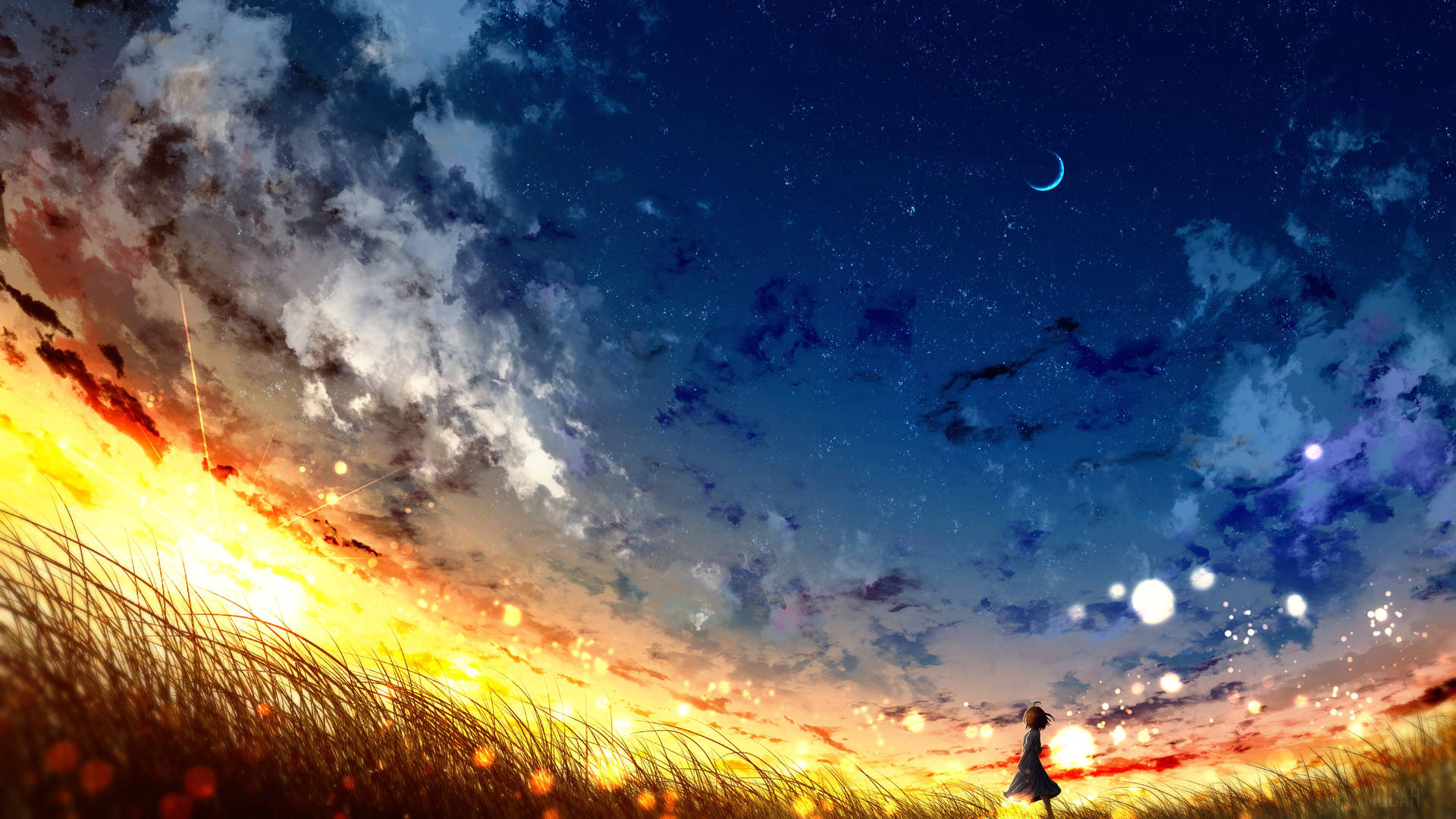 Andlöstvacker Anime-landskap. Wallpaper