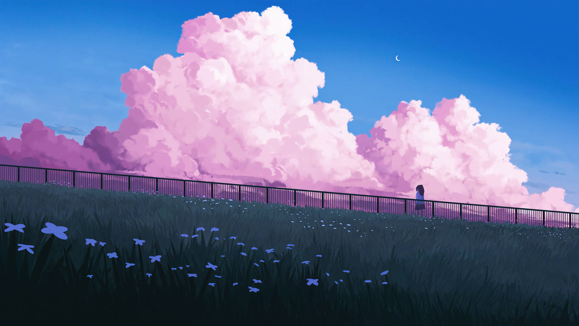 Anime Scenery 4k Fluffy Clouds Wallpaper