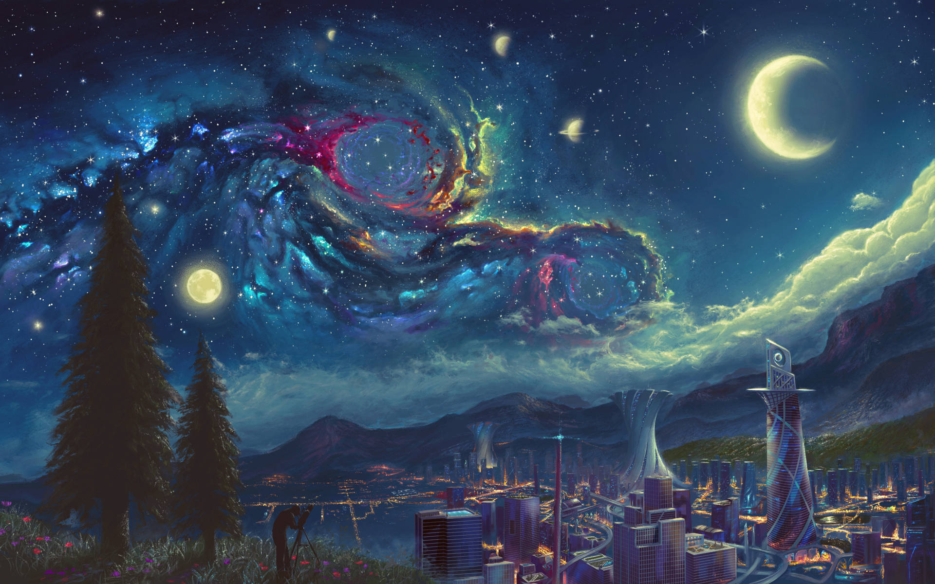 Se en fredelig anime inspireret landskab. Wallpaper