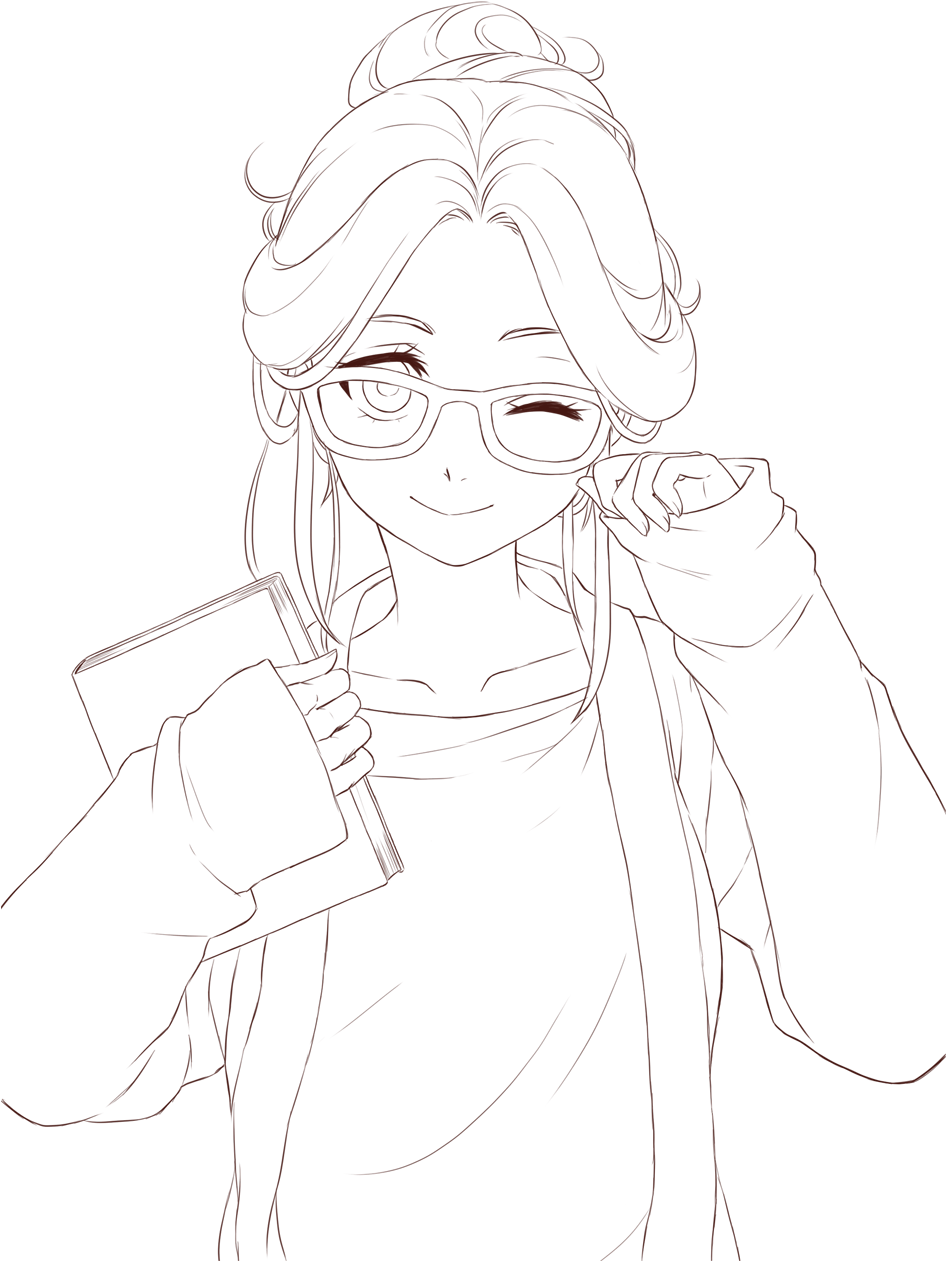 Anime Scholar Lineart PNG