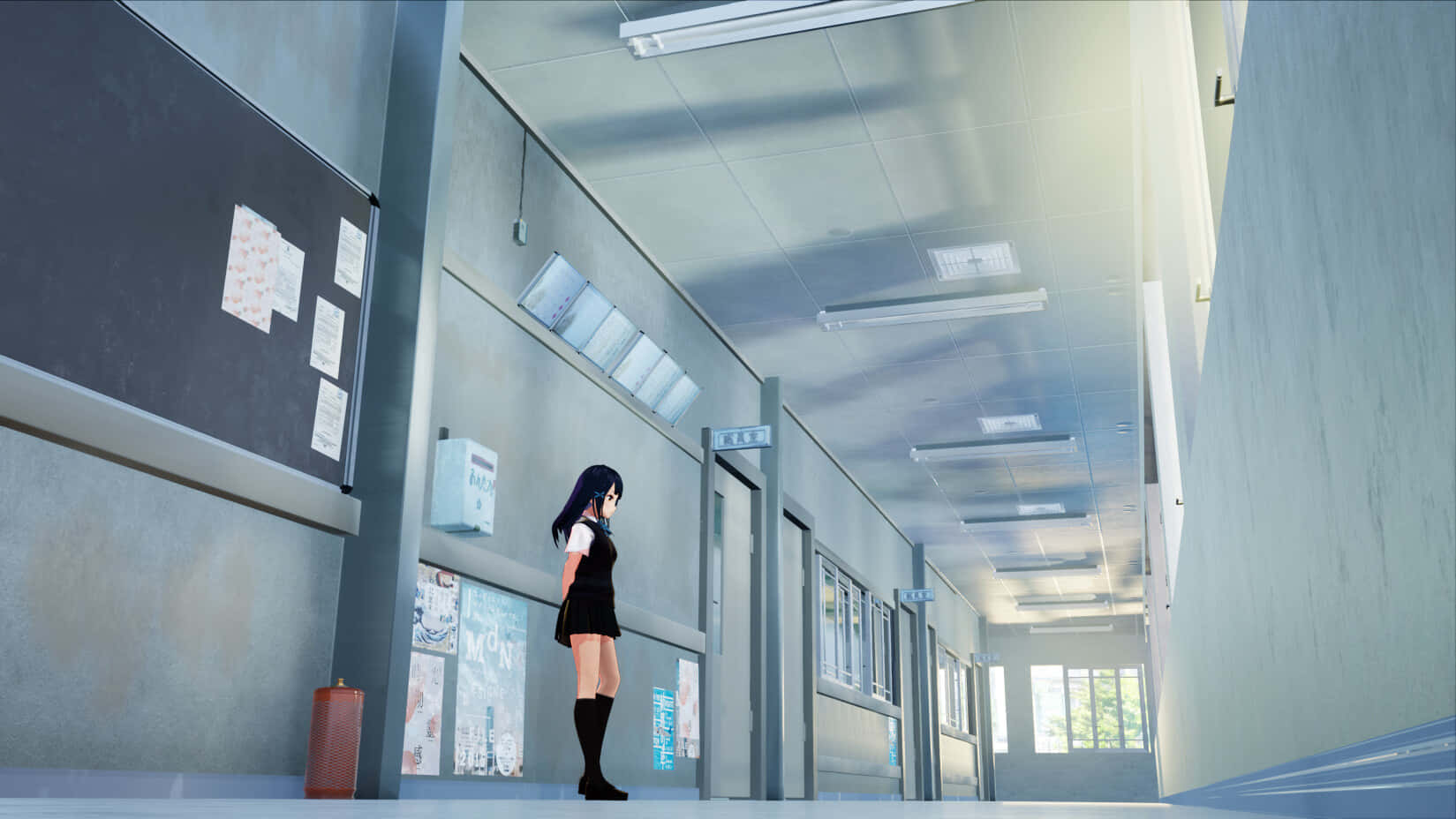 A Girl Is Standing In An Empty Hallway