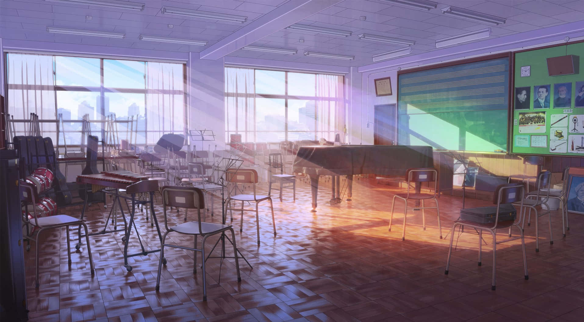 A Classroom With Chairs And A Piano