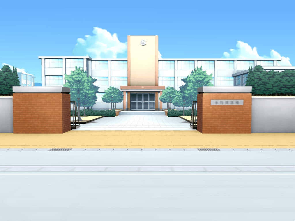 Download Anime School Building Entrance Wallpaper 