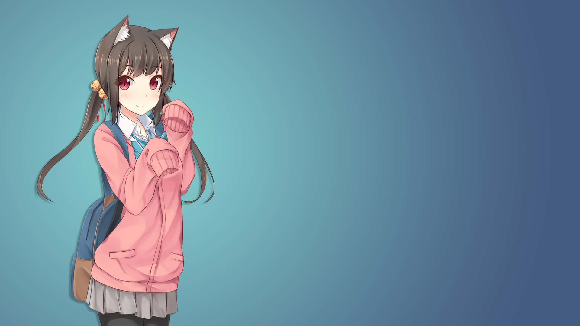 Anime School Girl Cute Cat Wallpaper