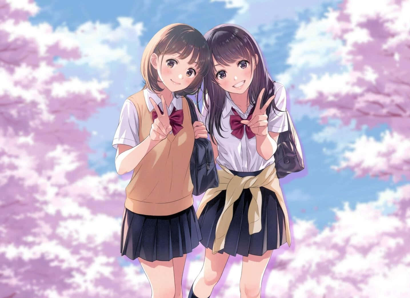 Anime School Girl Cute Clouds Wallpaper