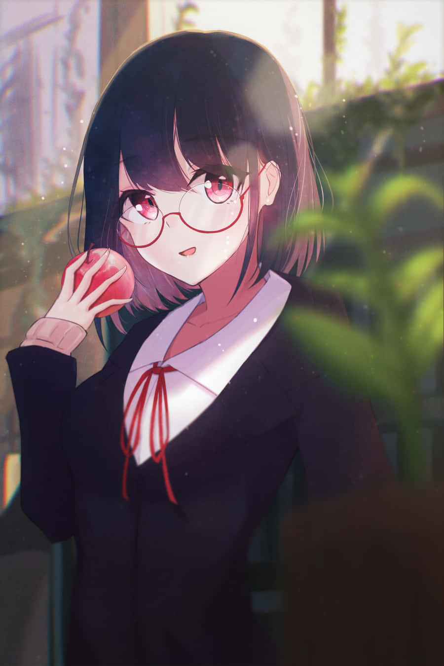 Download Anime School Girl Cute Glasses Wallpaper 