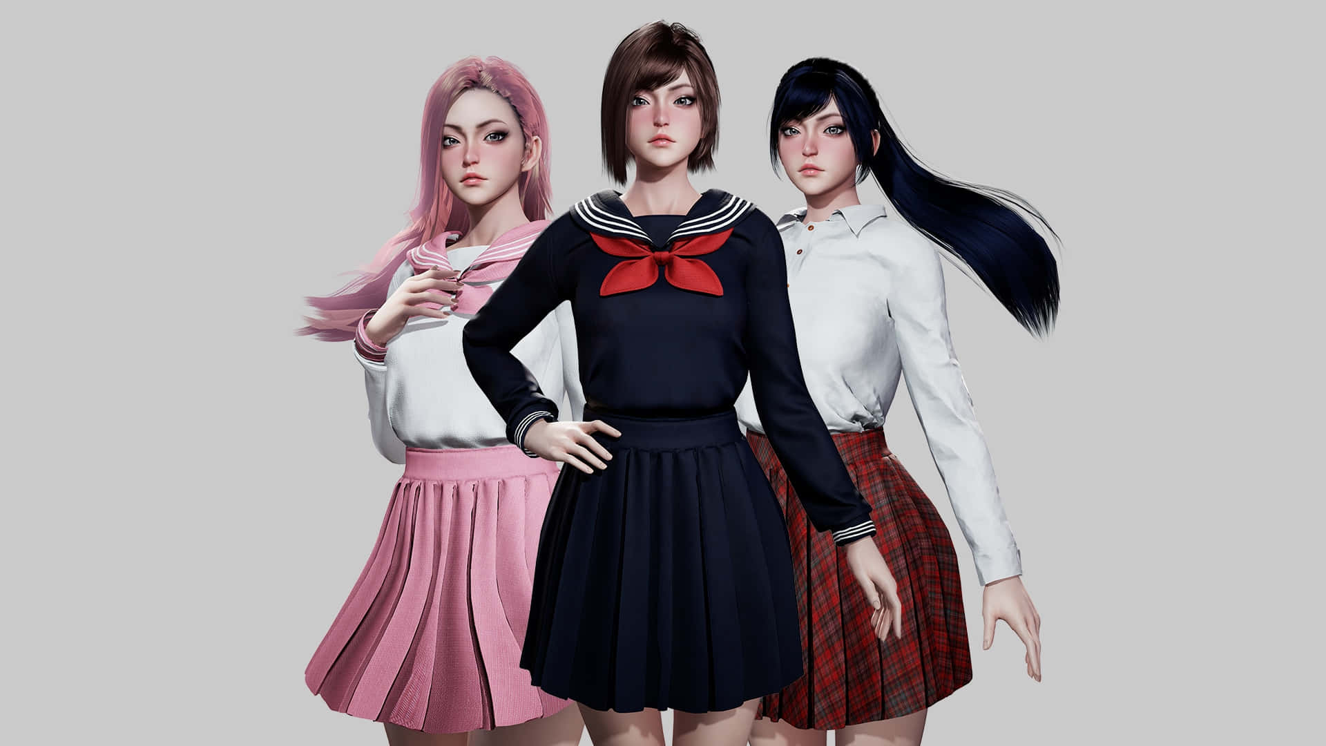 Anime School Girl Cute Group Wallpaper