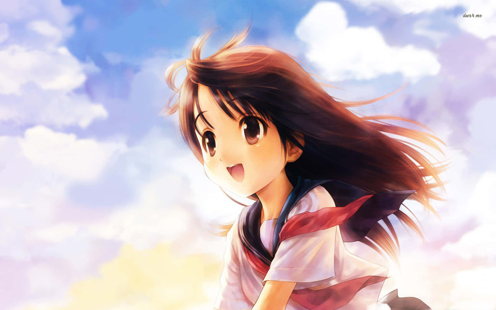 Anime School Girl Cute Happy Wallpaper