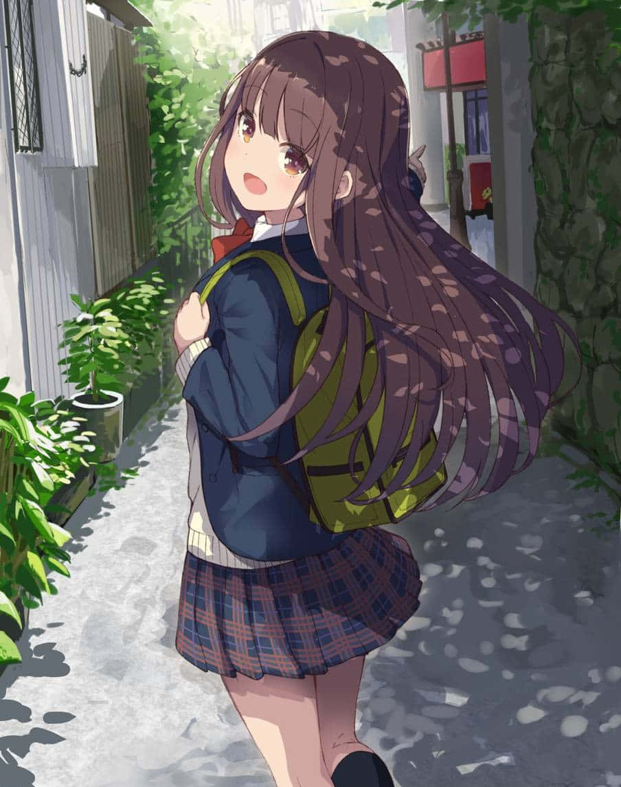Anime School Girl Cute Long Hair Wallpaper
