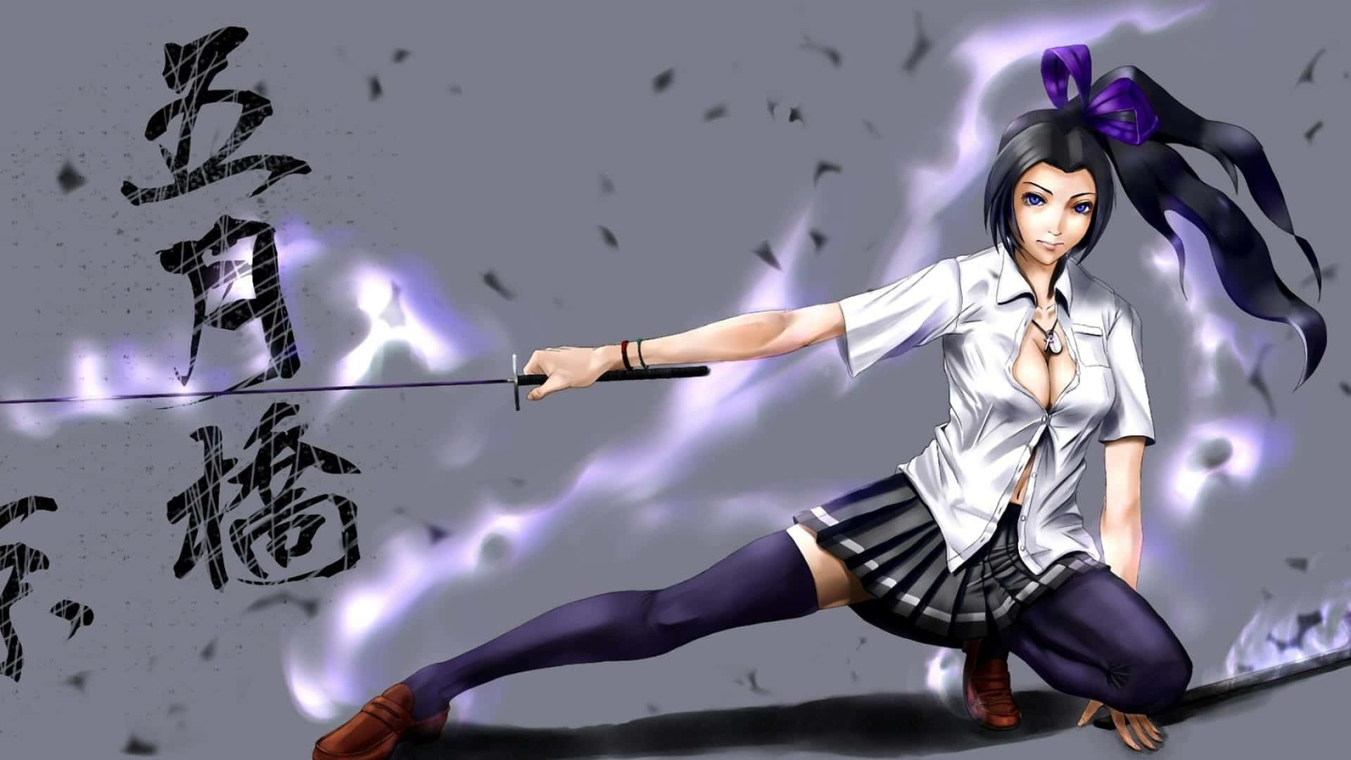 Anime School Girl Cute Sword Wallpaper