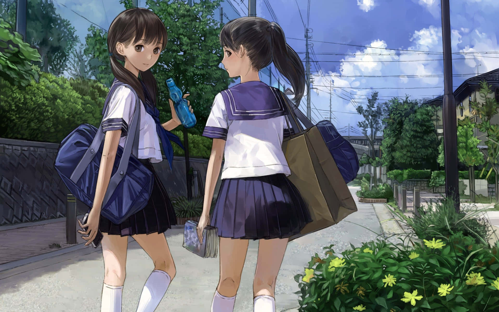 Anime School Girls School Uniform Wallpaper