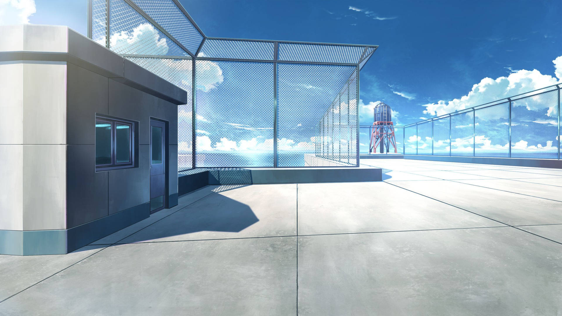 Download Anime School Scenery Empty Rooftop Wallpaper 