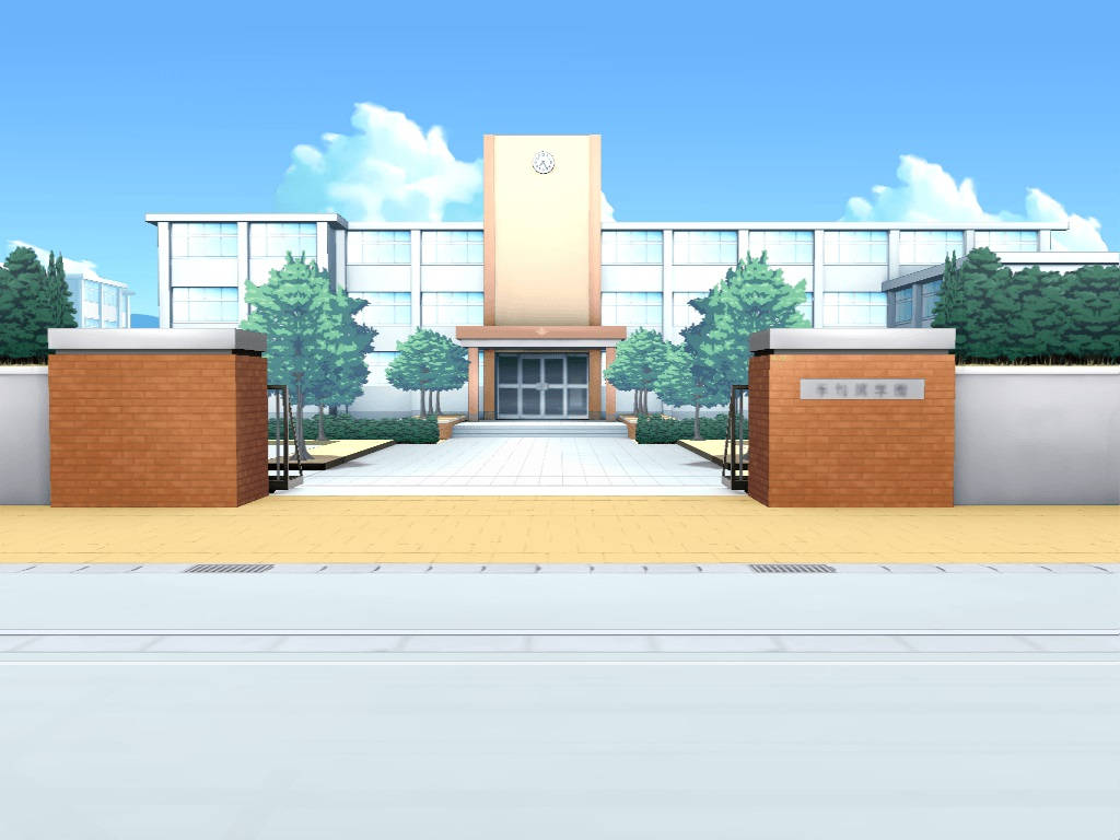 Anime School Scenery Front Entrance Wallpaper