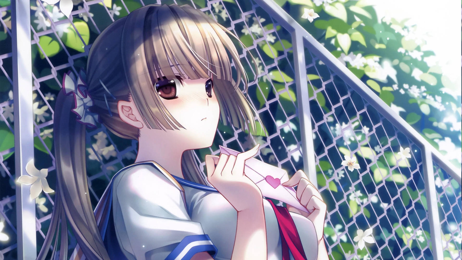 Anime School Scenery Kawaii Girl Love Letter Wallpaper