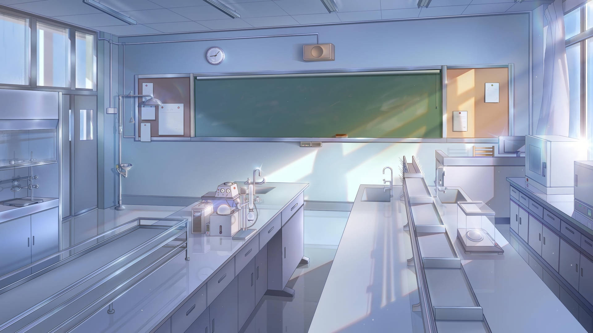 Anime School Scenery Silver Aesthetic School Lab Wallpaper