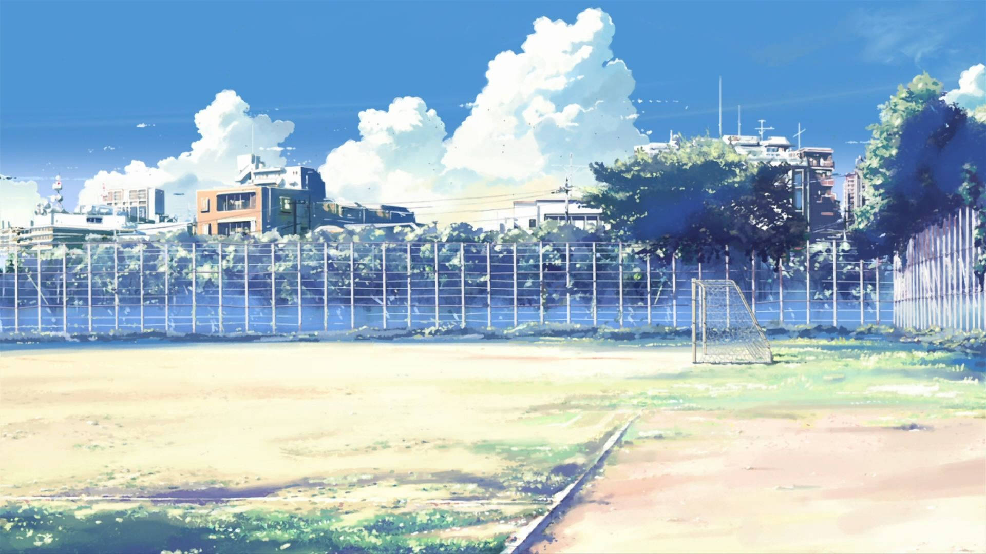 Anime School Scenery Soccer Field Wallpaper