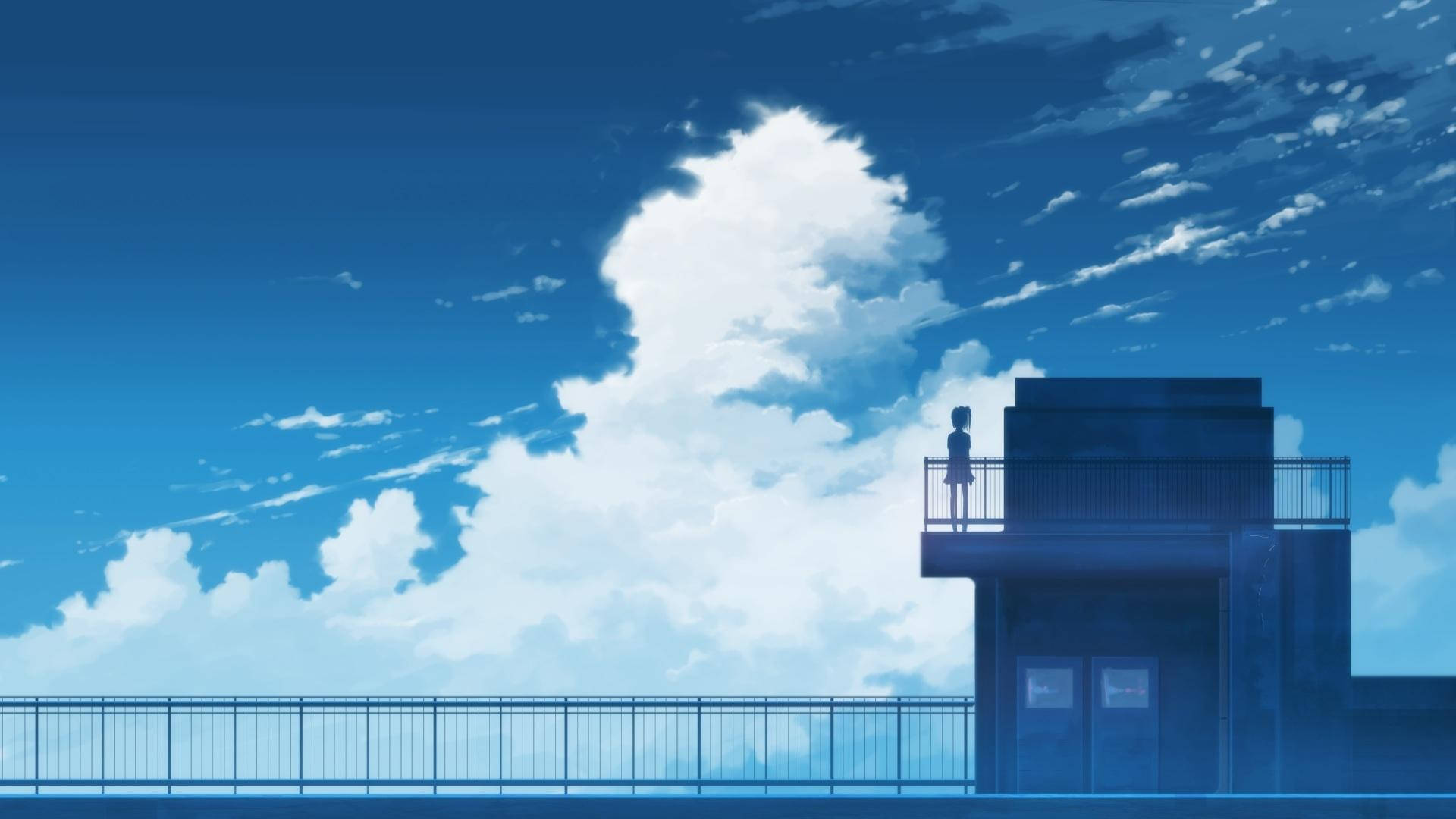 Download Anime School Scenery Student At Rooftop Wallpaper 