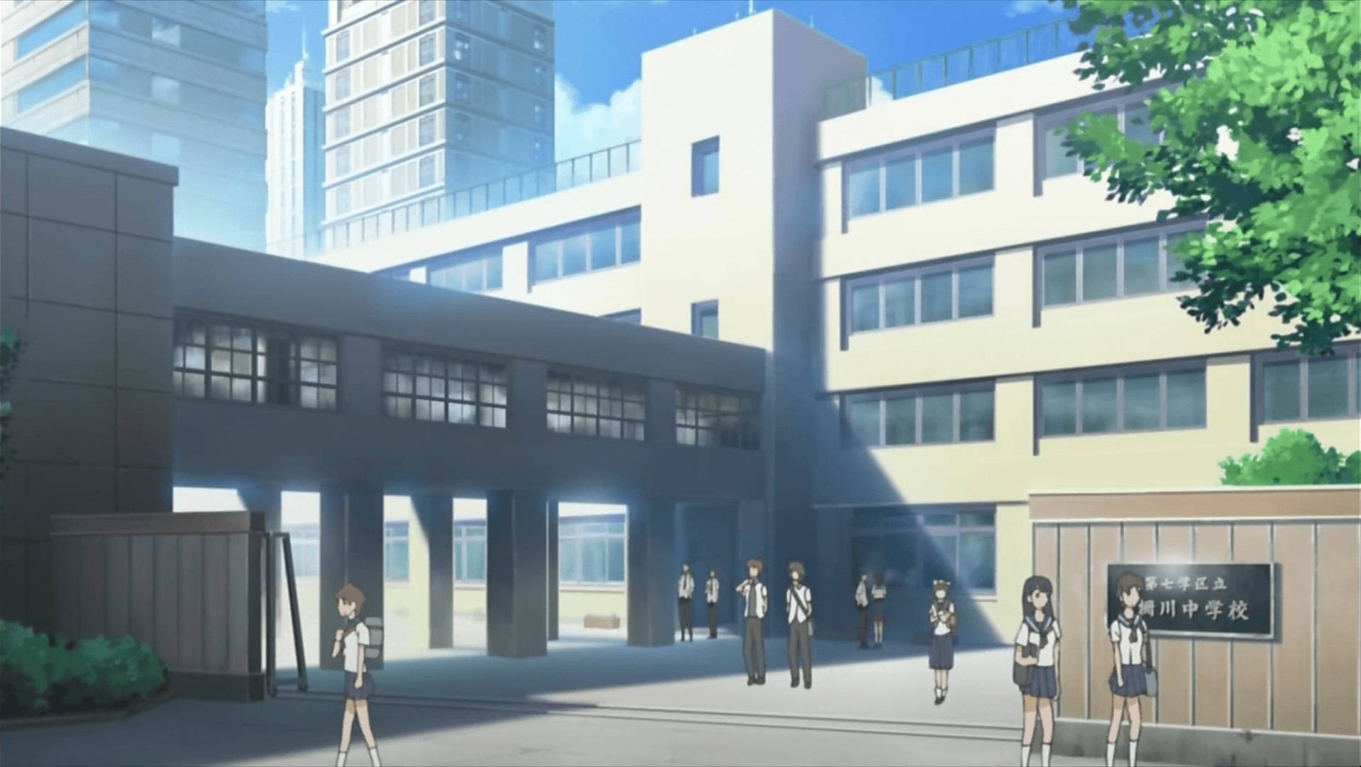 Anime School Scenery Students In Campus
