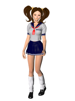 Anime Schoolgirl Character PNG