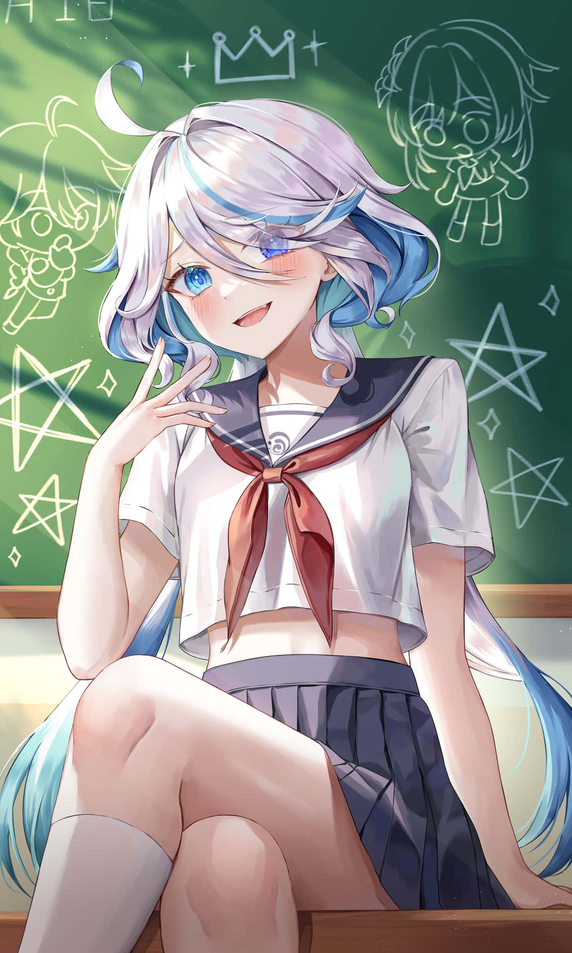 Anime Schoolgirl Magical Chalkboard Wallpaper