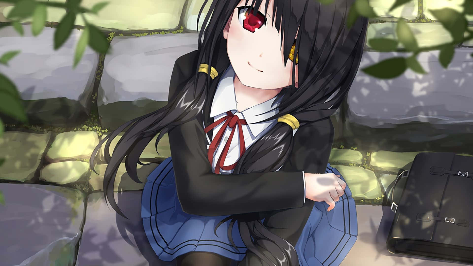 Anime Schoolgirl Sitting Outdoors Wallpaper