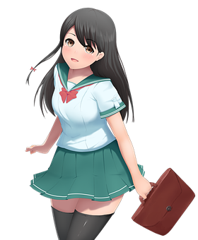 Anime Schoolgirl With Briefcase PNG