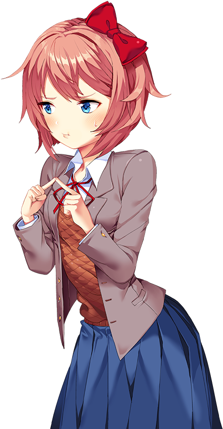 Anime Schoolgirl With Red Bow PNG