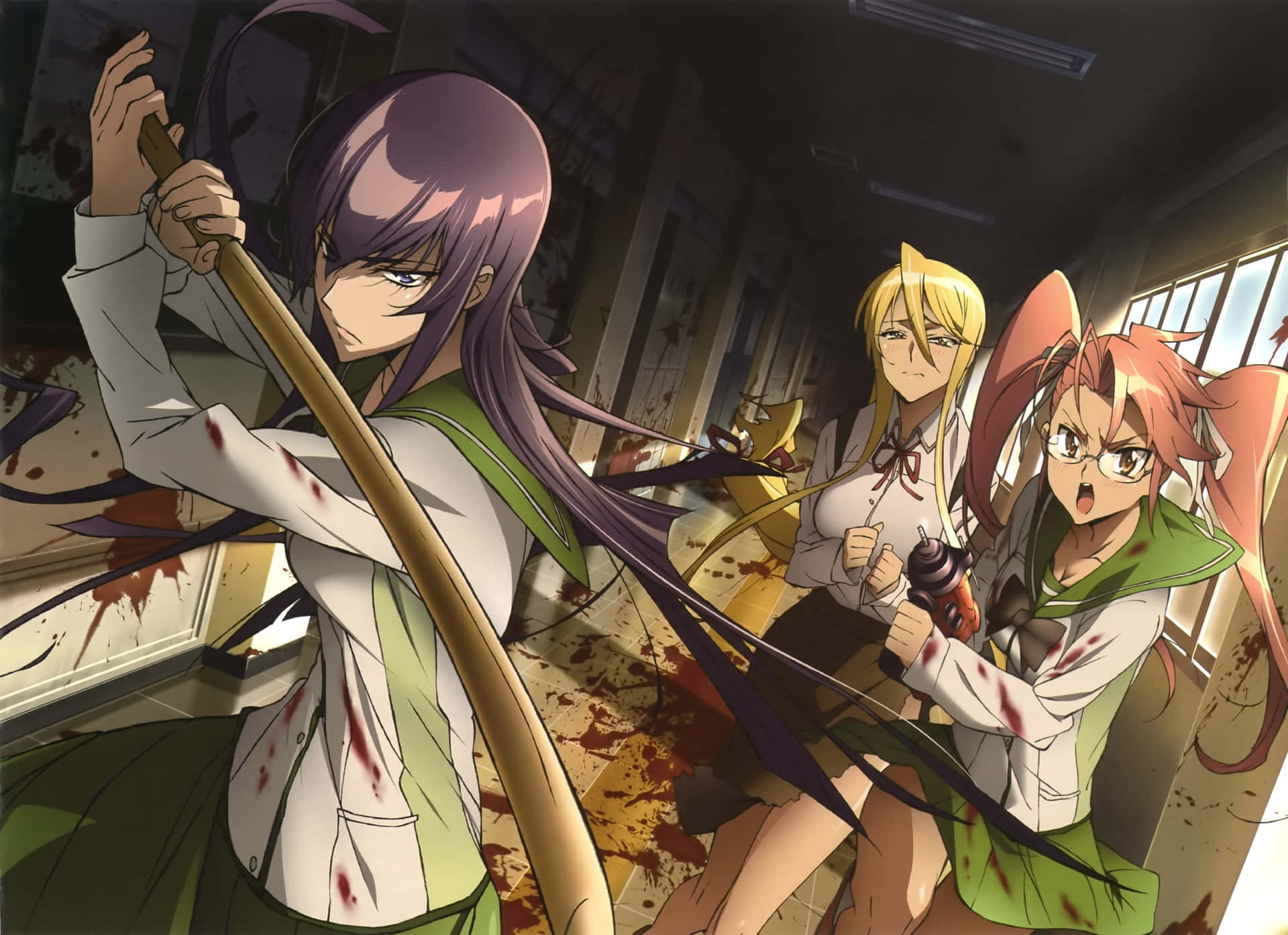 Gadis Sekolah Anime Melawan Zombie Wallpaper