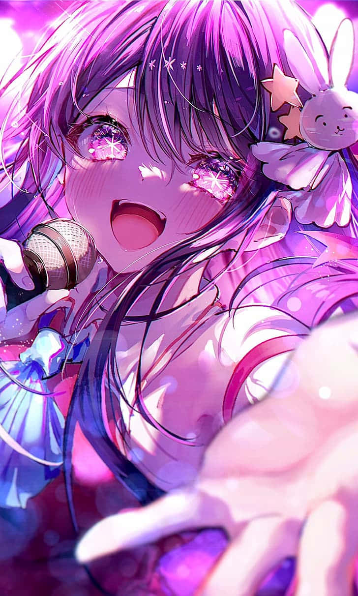 Anime Singer With Microphone Wallpaper