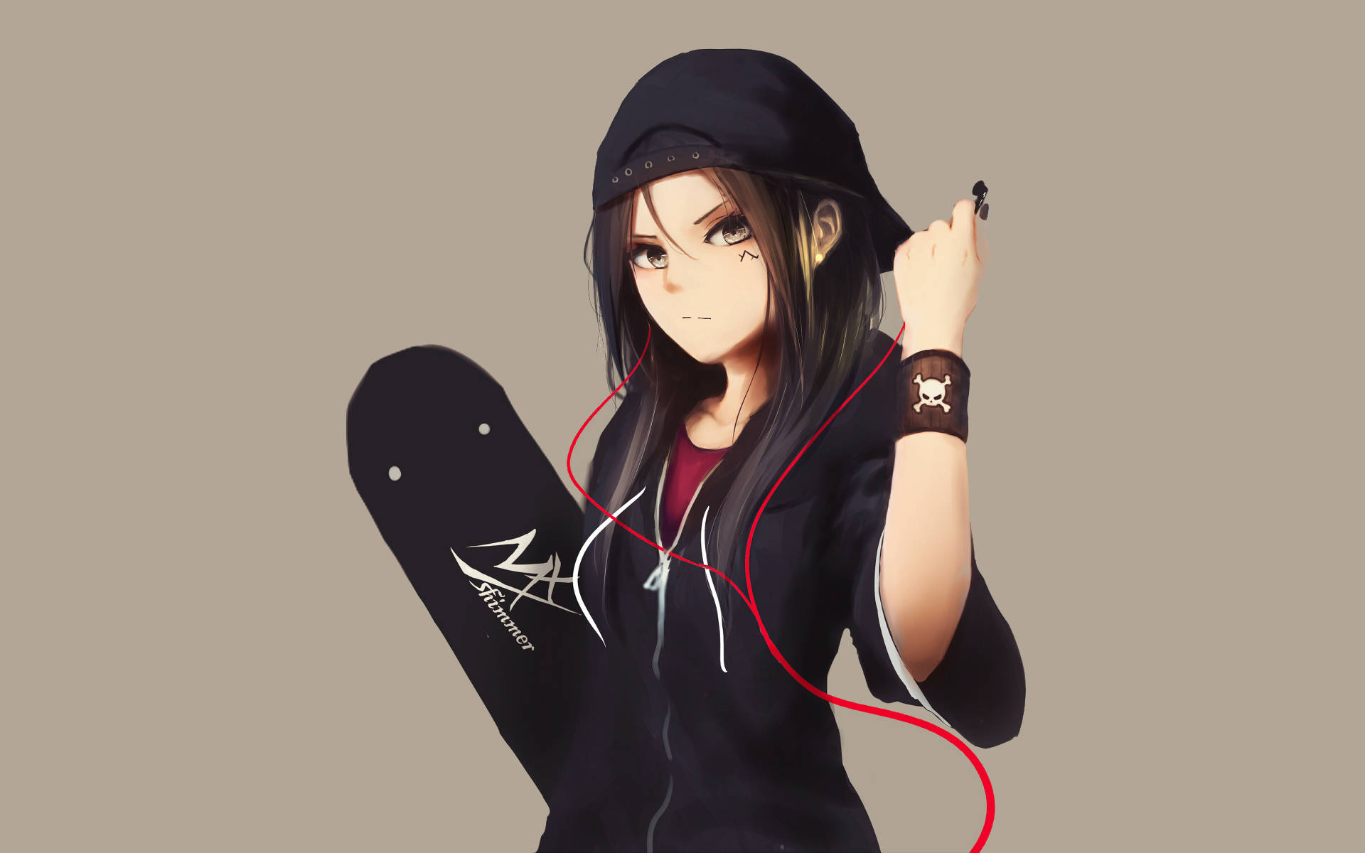 Anime Skater Girl Wearing Hoodie Picture