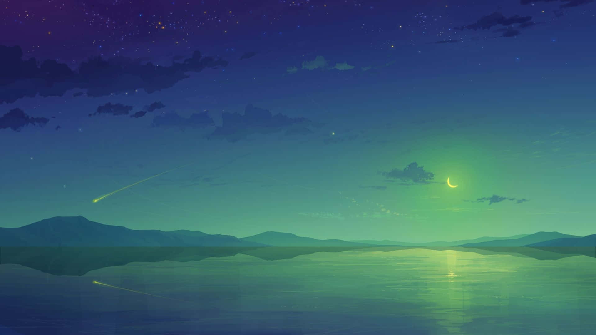 Green Anime Sky Wallpaper