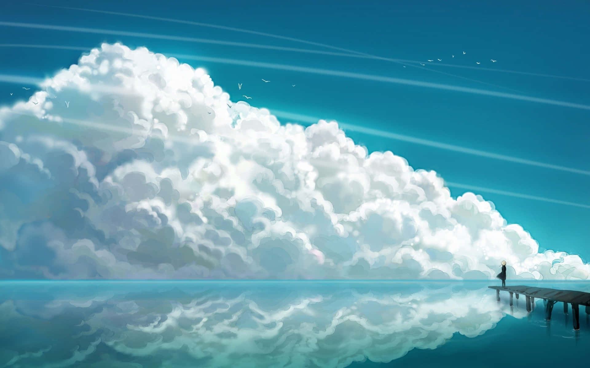 A scenic view of an anime sky, beautiful and ethereal Wallpaper