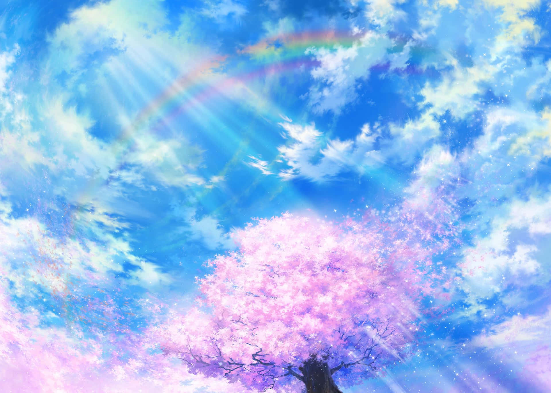 A vibrant anime sky sunset with pinks and purples Wallpaper