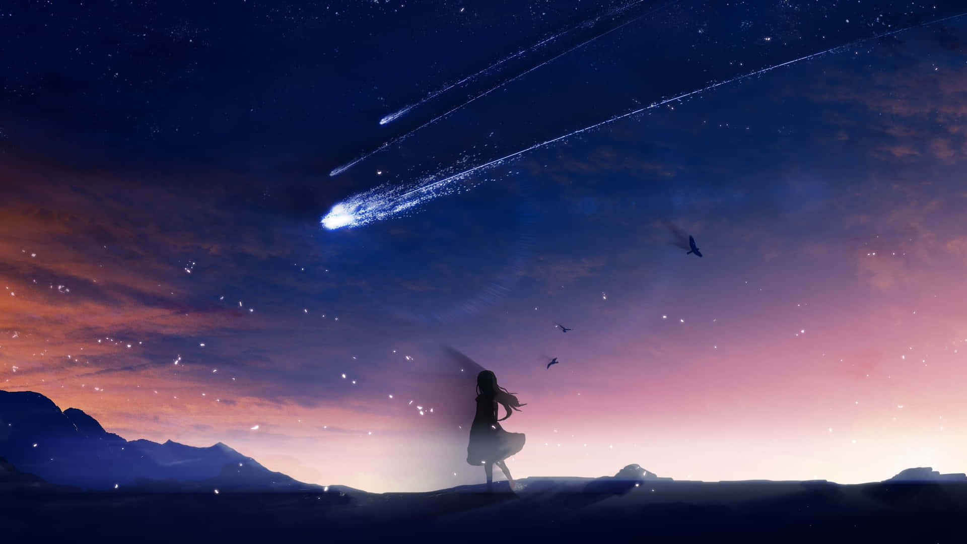 Se den fascinerende udsigt over anime himlen. Wallpaper