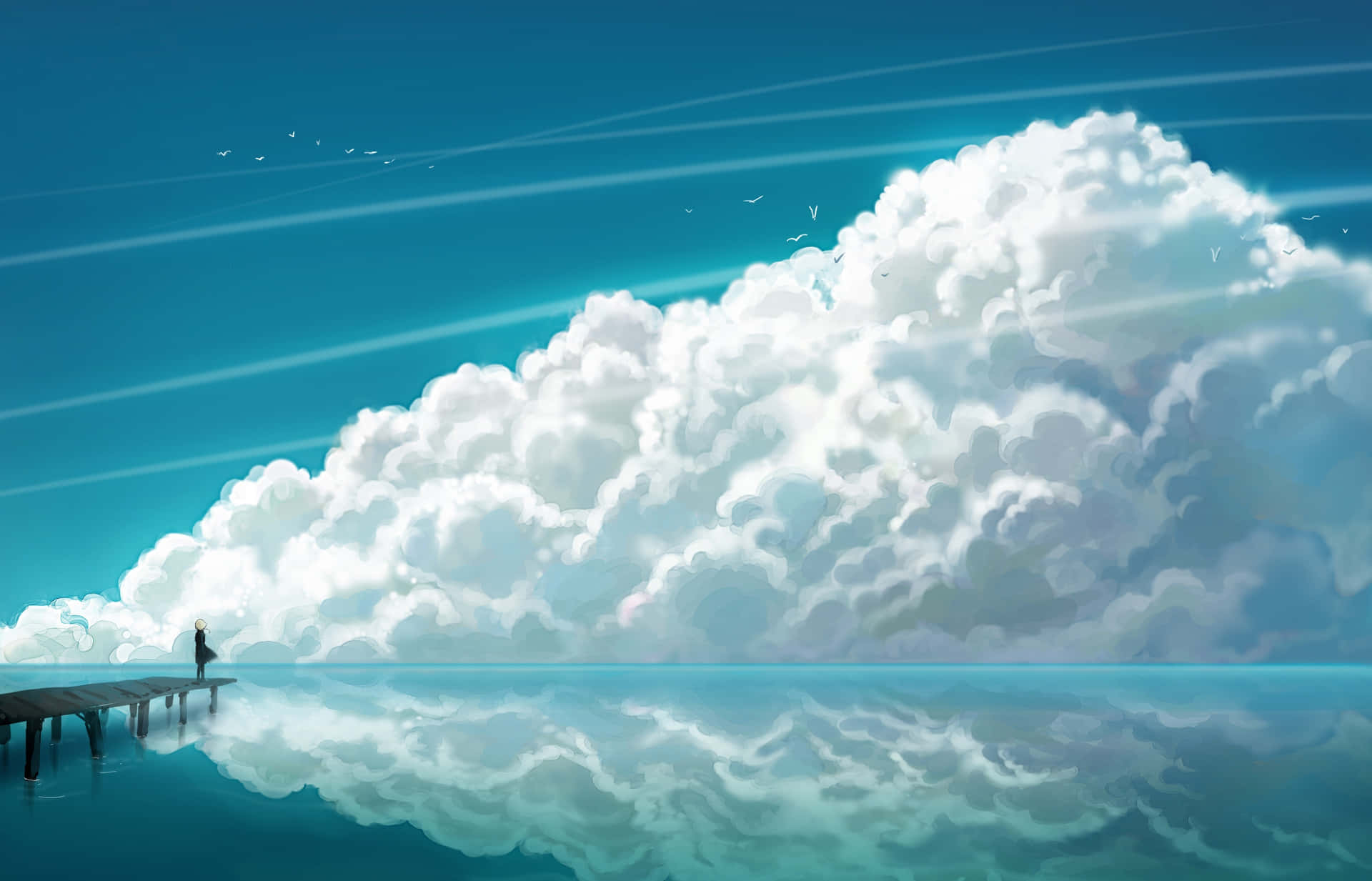 A Person Standing On A Dock Looking At Clouds